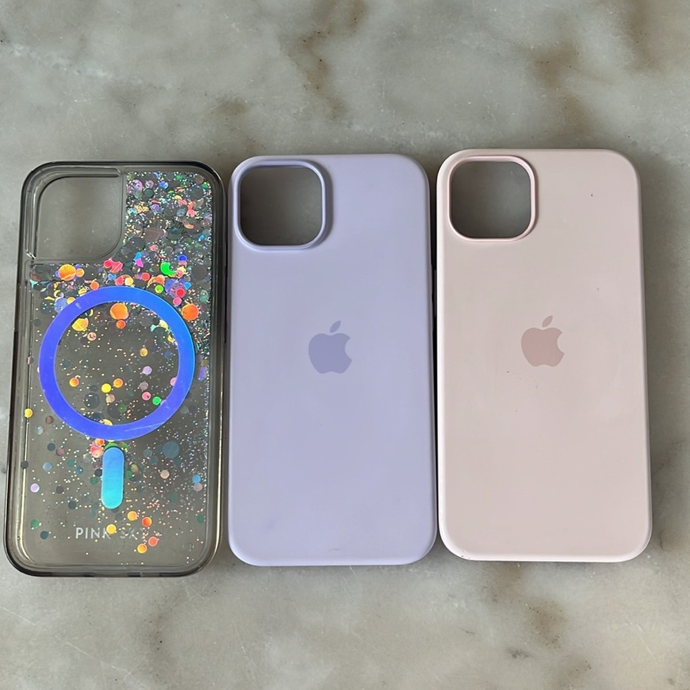 Apple iPhone 13 Silicone Case Set of 3 Purple,  Pink and Glitter Pink Sky Case - Picture 15 of 15